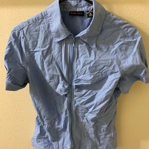 New York & Company blue white striped dress shirt